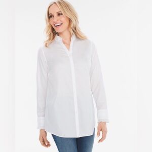 Chico’s No Iron Sateen Ruffle Trim Shirt